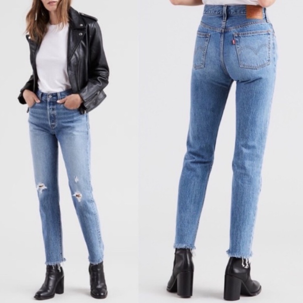 Levi's 501 Light Wash Blue Raw Hem Skinny Jeans